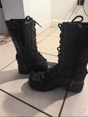 Harley-Davidson Women's Black Lace-Up Tactical Boots with Side Zippers
